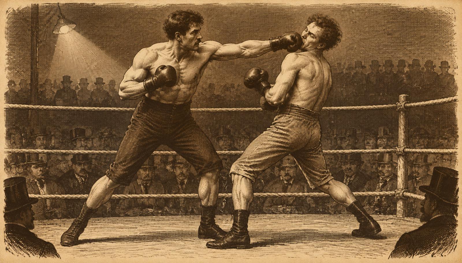 Vintage engraving of two boxers in a ring